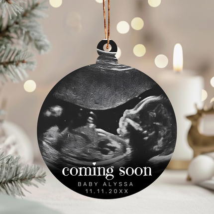 Custom Ultrasound Ornament – “Coming Soon” Baby Announcement