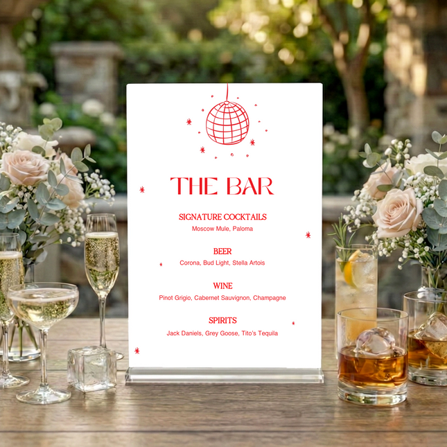 Personalized Party Bar Drink Menu Sign