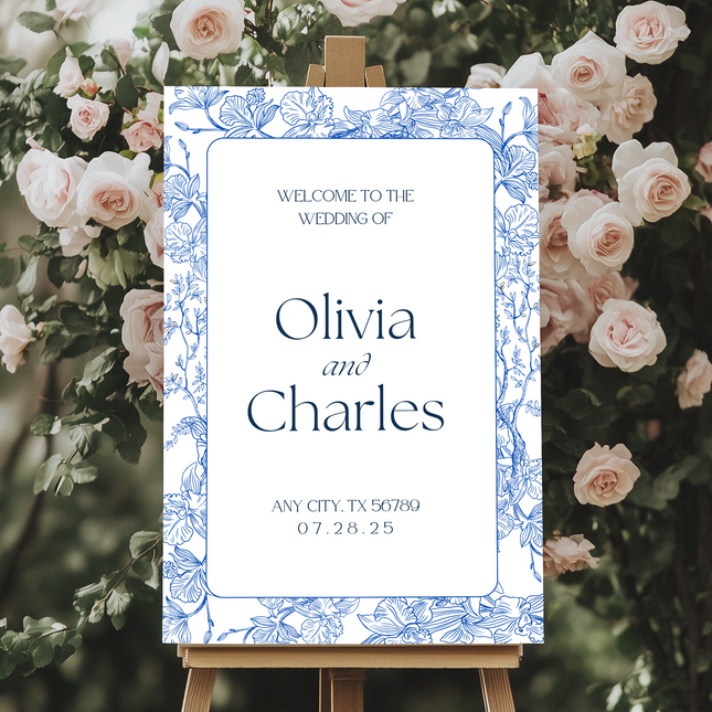 Amalfi Blue Floral Wedding Sign